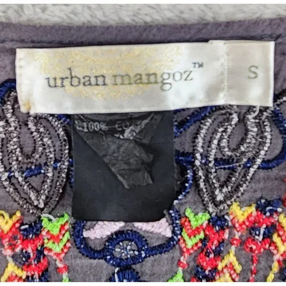 Urban Mangoz Shirt Womens Small Gray Embroidered Beaded Boho Hippie Gypsy Top - Picture 3 of 10